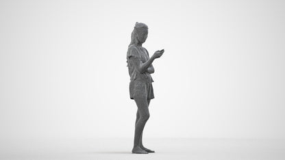 realistic 3D people woman casual standing, render-ready for V-Ray and Corona, FBX OBJ, wireframe side view