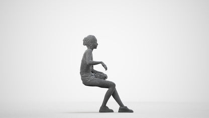 photogrammetry 3D woman casual sitting, realistic human model archviz FBX, wireframe side view