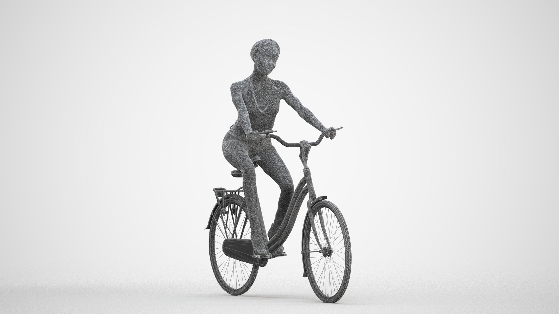 3D scanned woman cycling casual, photorealistic archviz people for Enscape and SketchUp, three-quarter front view render