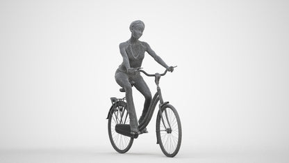 3D scanned woman cycling casual, photorealistic archviz people for Enscape and SketchUp, three-quarter front view render
