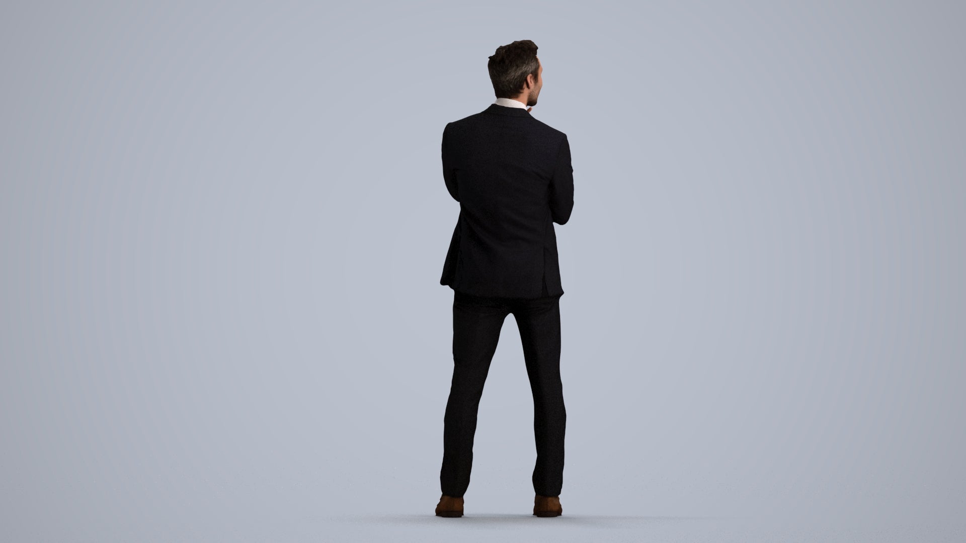 3D human model man formal business, photogrammetry scanned person for archviz, front view render