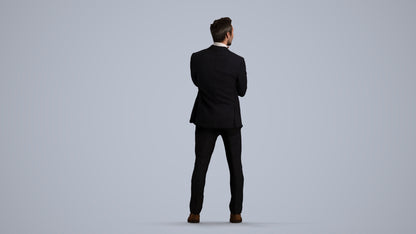 3D human model man formal business, photogrammetry scanned person for archviz, front view render