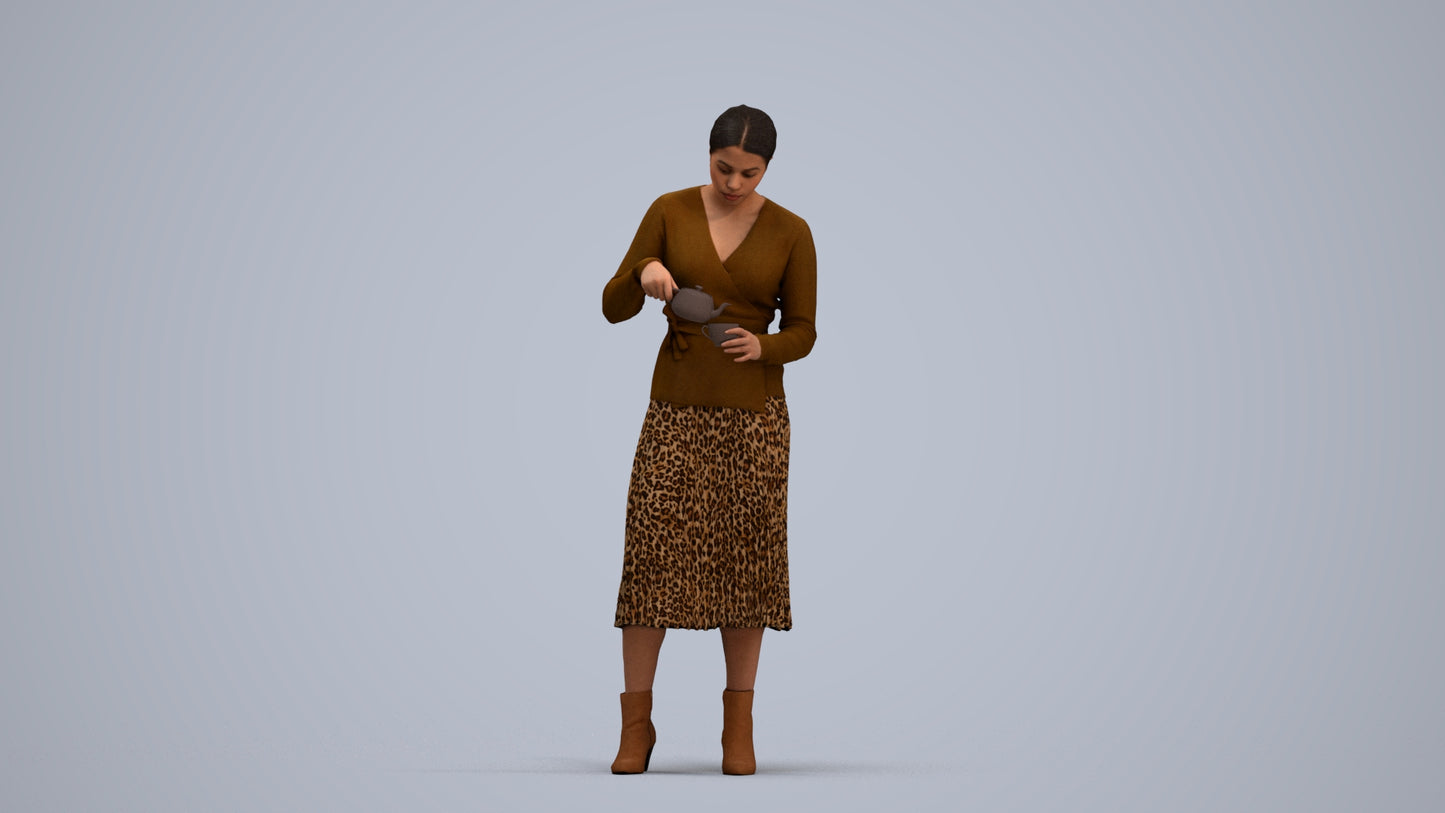realistic 3D woman casual standing, scanned archviz people for Blender and 3ds Max, standing pose render