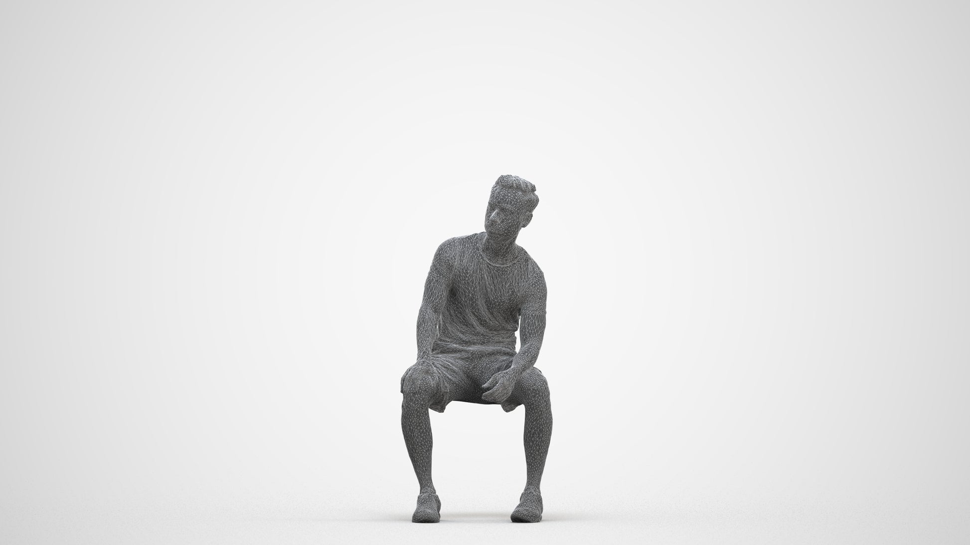 realistic 3D human man casual sitting, archviz people FBX OBJ for Blender, three-quarter front view render