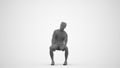 realistic 3D human man casual sitting, archviz people FBX OBJ for Blender, three-quarter front view render