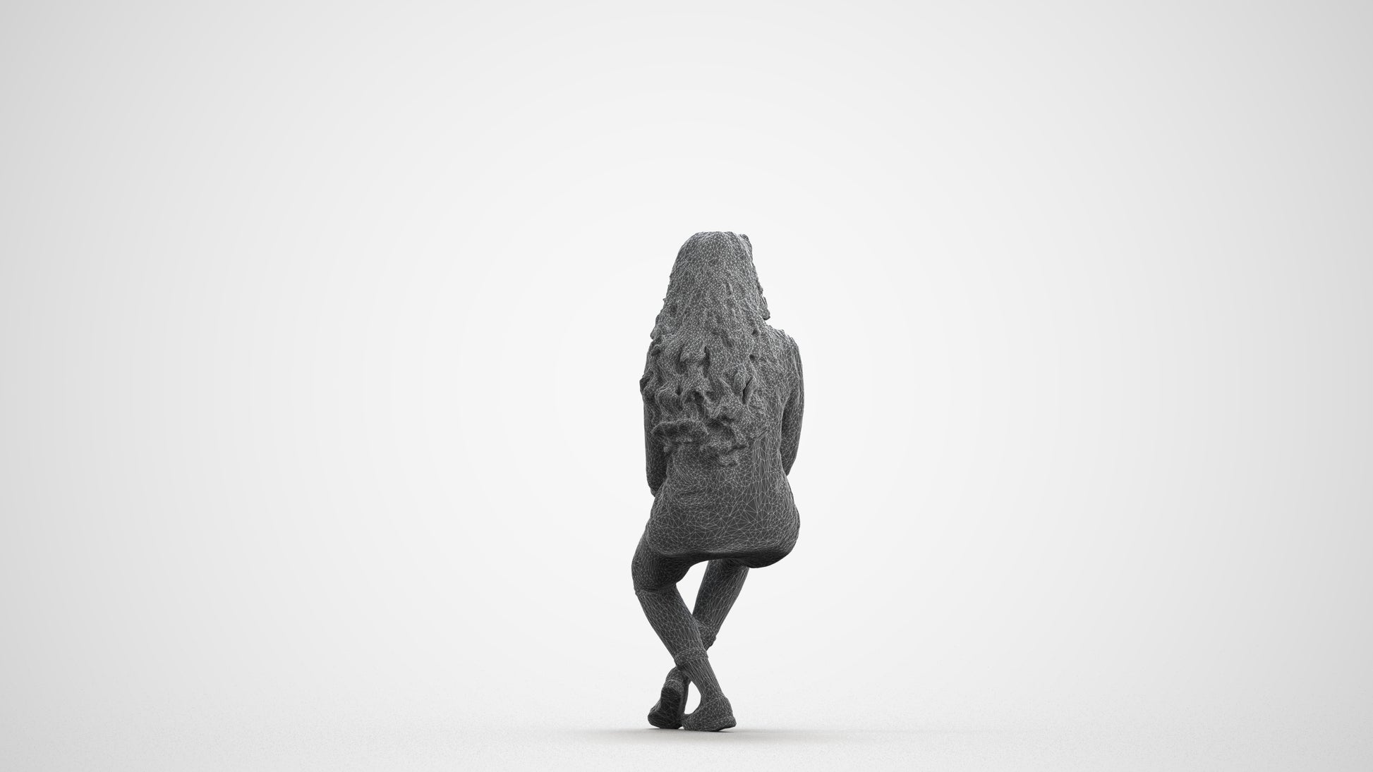 realistic 3D human woman casual sitting, archviz people FBX OBJ for Blender, wireframe front view