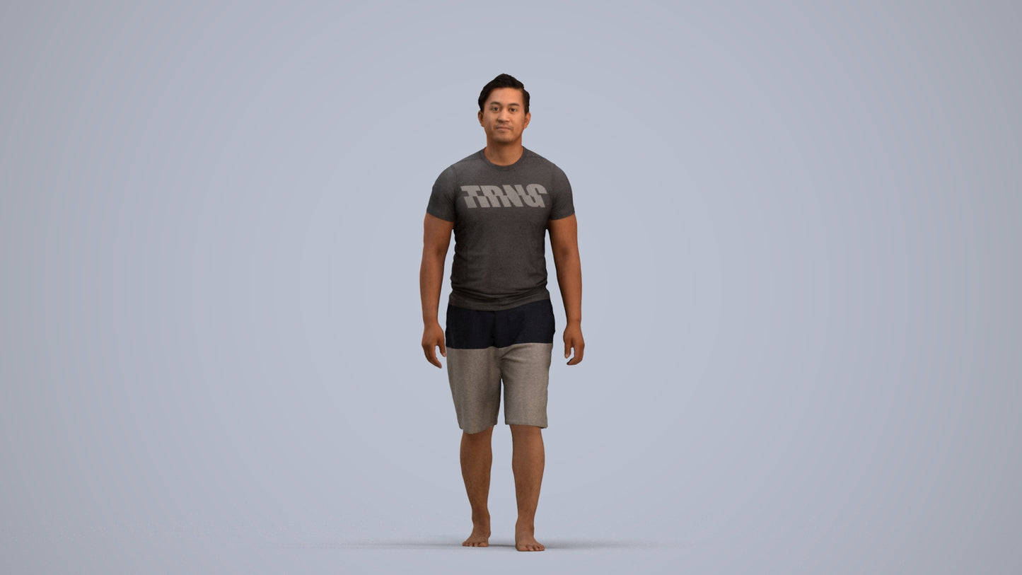 3D human model man sport walking, photogrammetry scanned person for archviz, standing pose render