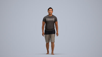 3D human model man sport walking, photogrammetry scanned person for archviz, standing pose render