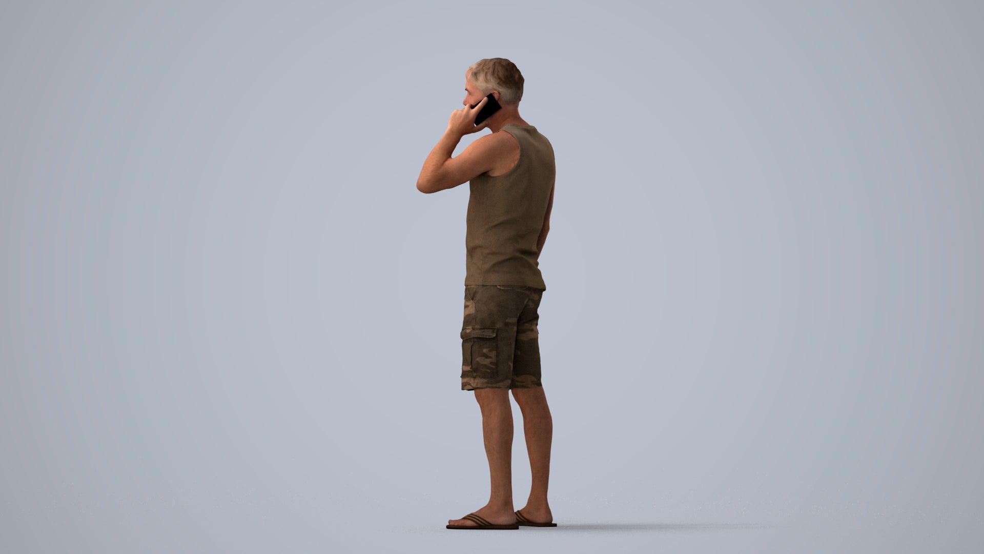photogrammetry 3D man casual standing, realistic human model archviz FBX, three-quarter view render