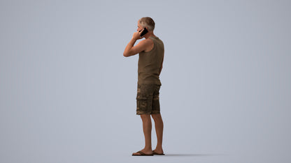 photogrammetry 3D man casual standing, realistic human model archviz FBX, three-quarter view render