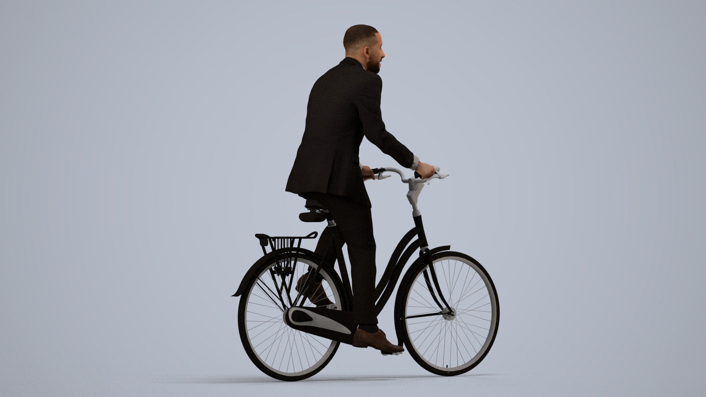 3D people model man business cycling, scanned human for 3ds Max rendering, side view render