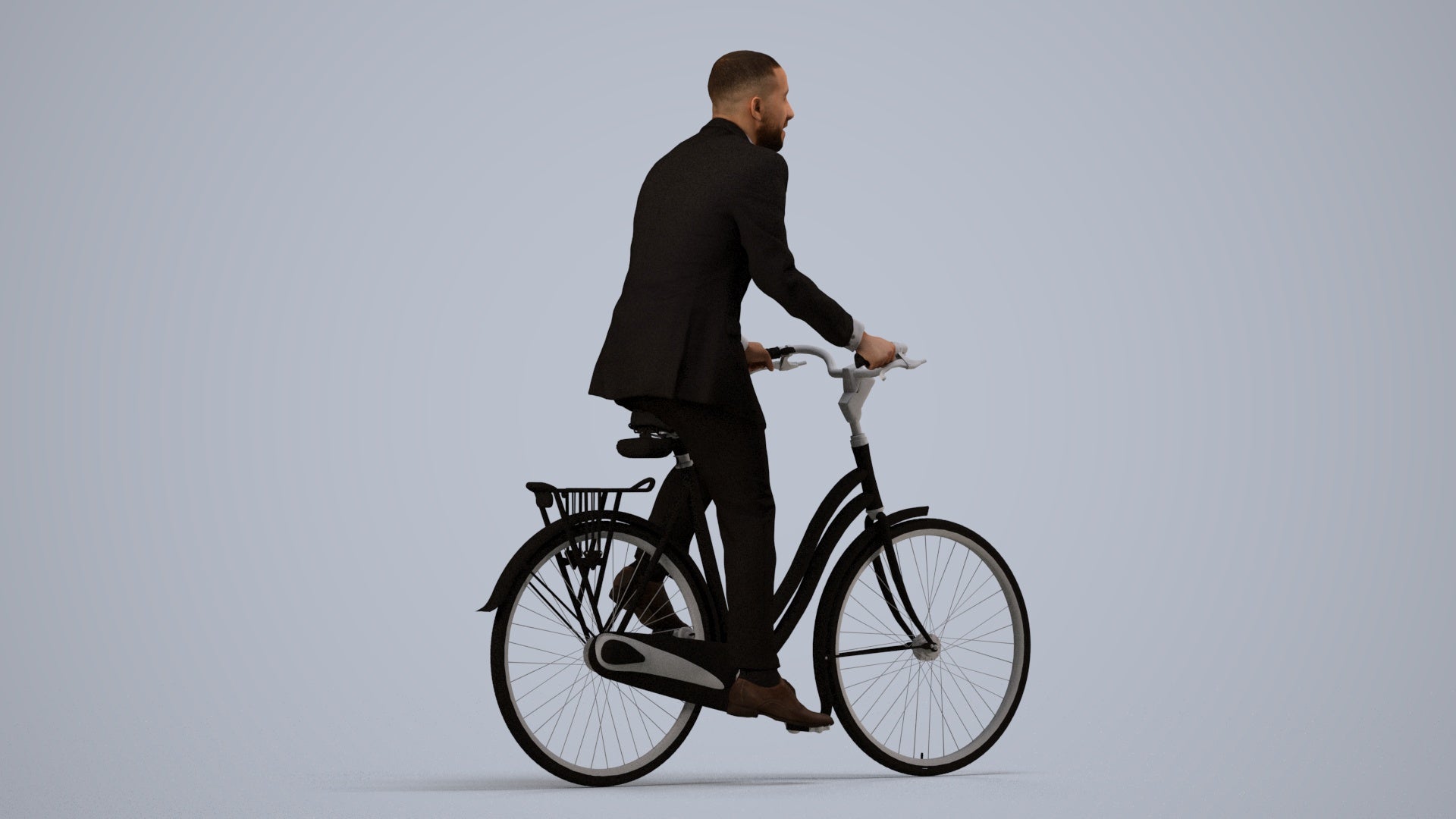 3D people model man business cycling, scanned human for 3ds Max rendering, side view render