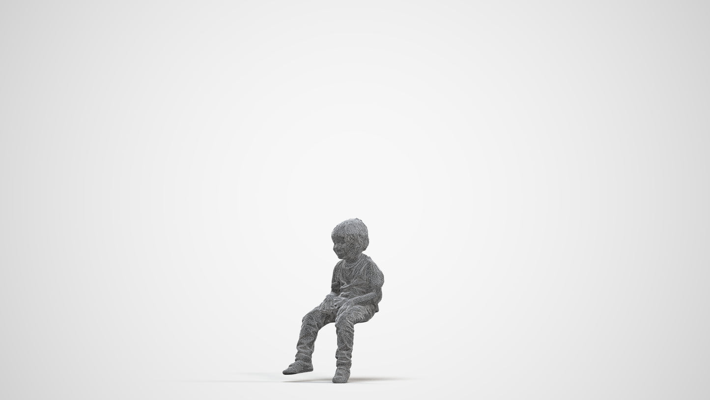 3D human model boy casual kids, photogrammetry scanned person for archviz, three-quarter front view render