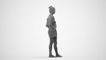 realistic 3D human woman casual standing, archviz people FBX OBJ for Blender, wireframe side view