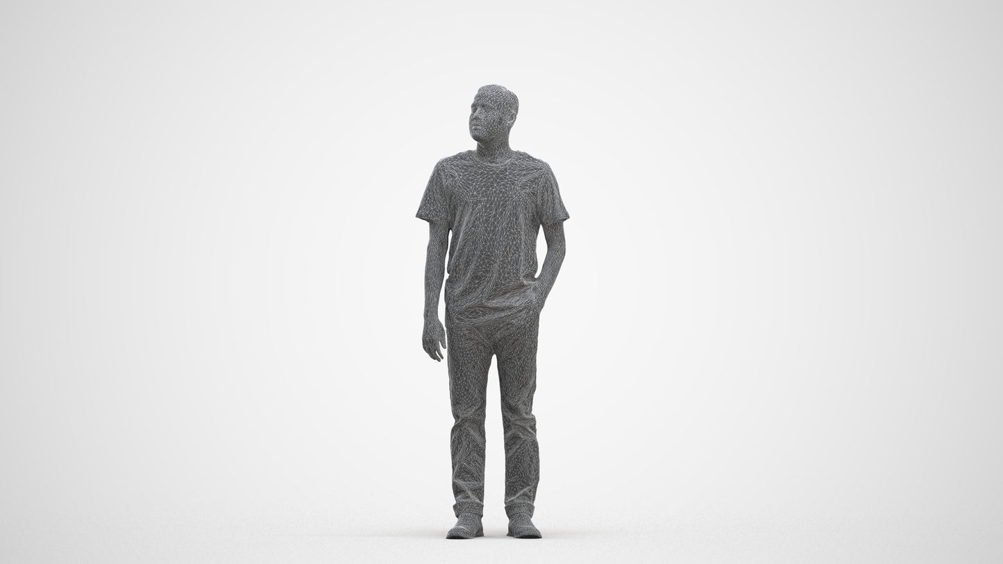3D people model man casual standing, scanned human for 3ds Max rendering, three-quarter front view render