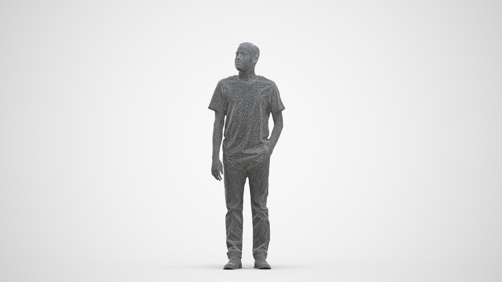 3D people model man casual standing, scanned human for 3ds Max rendering, three-quarter front view render