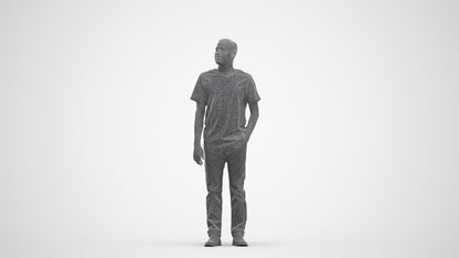 3D people model man casual standing, scanned human for 3ds Max rendering, three-quarter front view render