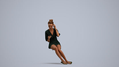 3D human model woman casual sitting, photogrammetry scanned person for archviz, standing pose render