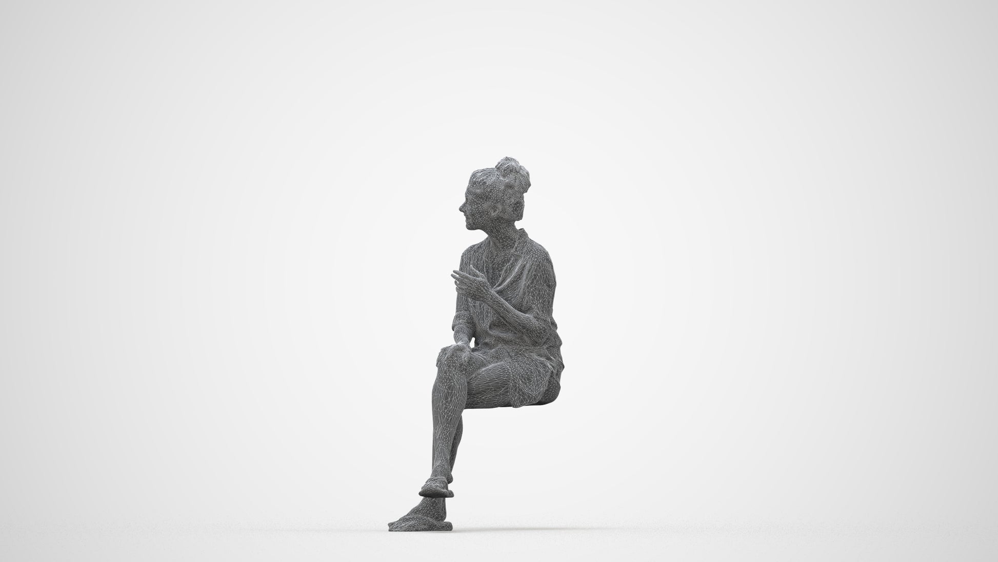 realistic 3D human woman business sitting, archviz people FBX OBJ for Blender, wireframe back view