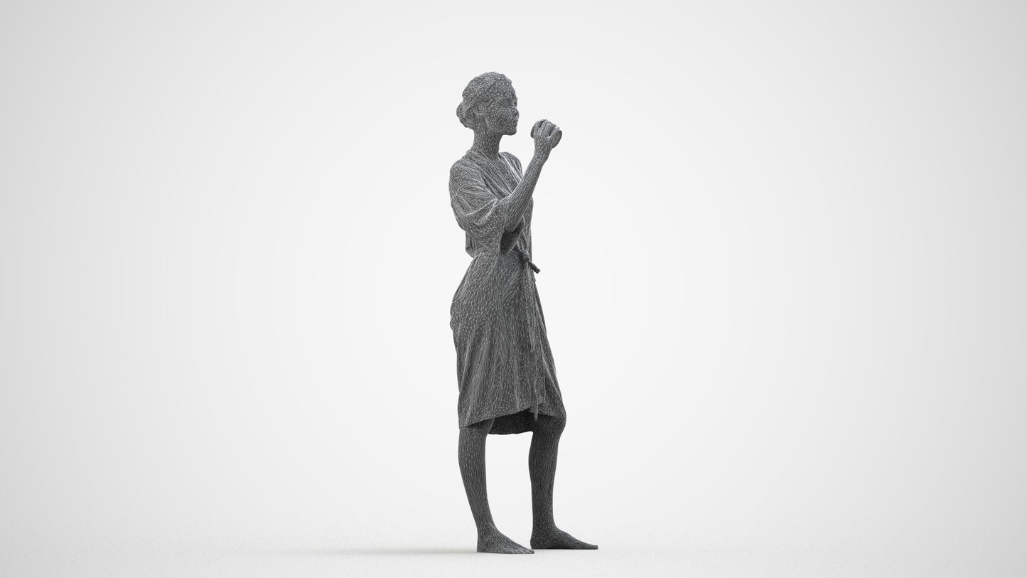 realistic 3D human woman bathroom, archviz people FBX OBJ for Blender, wireframe side view