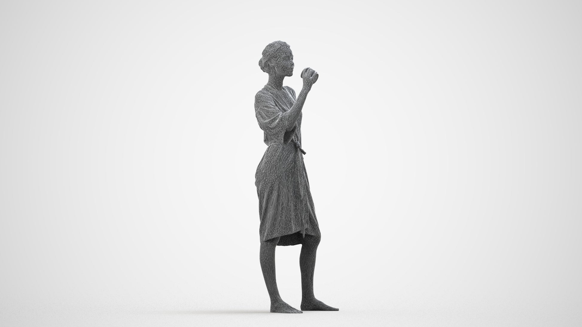realistic 3D human woman bathroom, archviz people FBX OBJ for Blender, wireframe side view