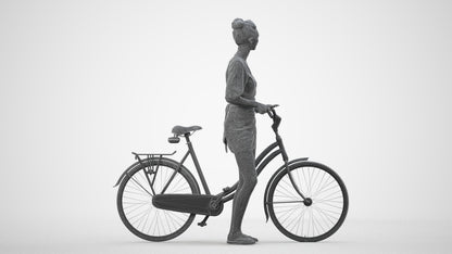 scanned 3D woman casual cycling, photogrammetry people for Enscape and V-Ray, wireframe side view