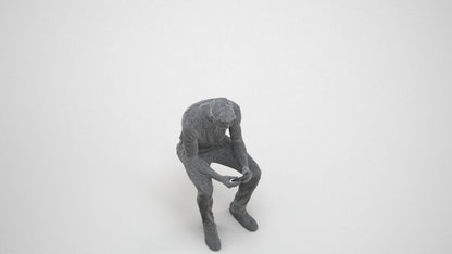 3D scanned man sitting casual, photorealistic archviz people for Enscape and SketchUp, wireframe three-quarter view