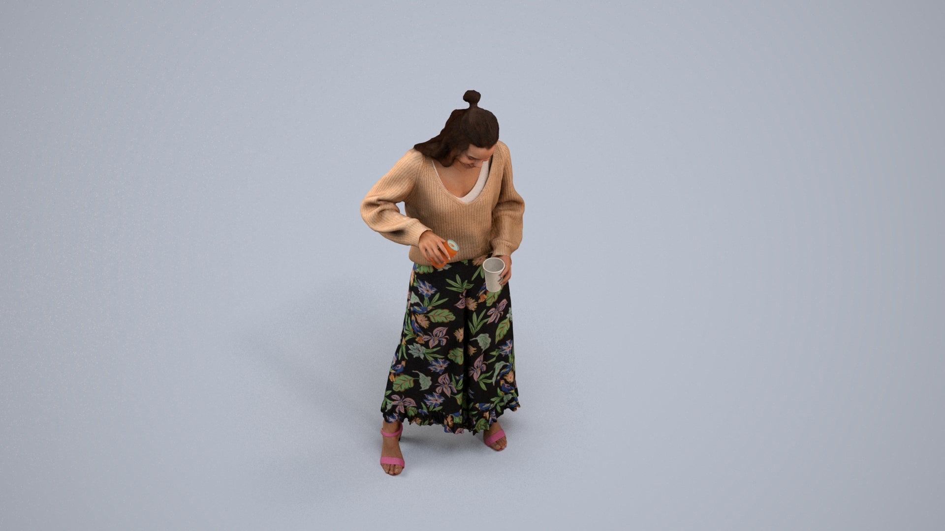 3D people model woman casual standing, scanned human for 3ds Max rendering, back view render