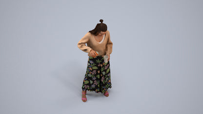 3D people model woman casual standing, scanned human for 3ds Max rendering, back view render