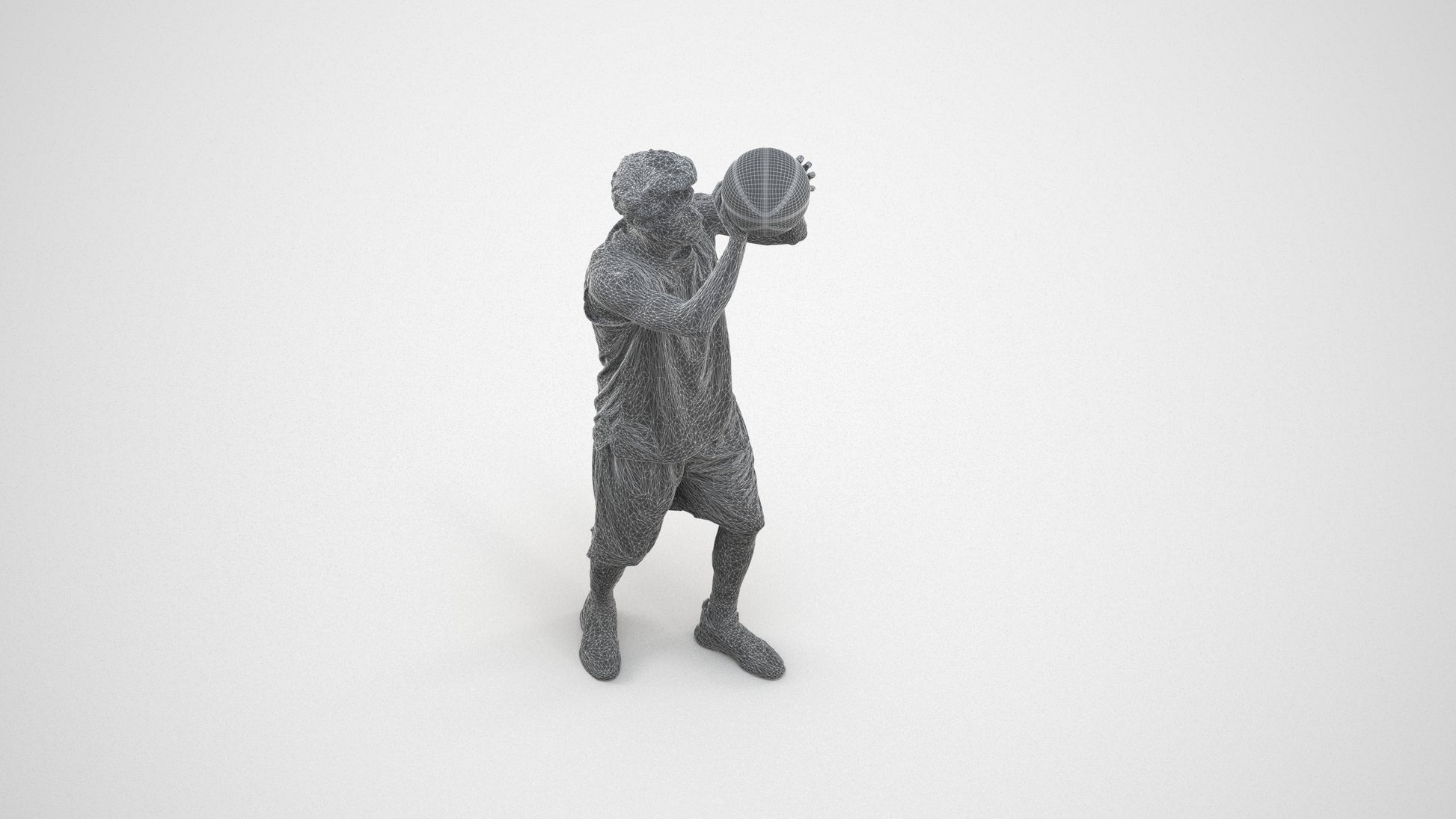 3D people model man sport, scanned human for 3ds Max rendering, wireframe three-quarter view