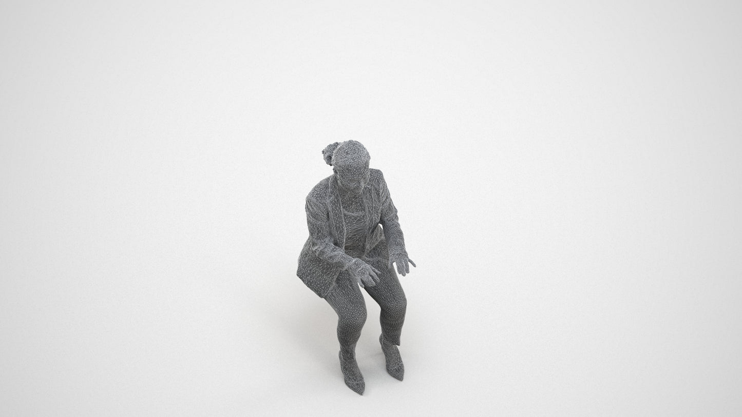 realistic 3D woman business, scanned archviz people for Blender and 3ds Max, wireframe three-quarter view