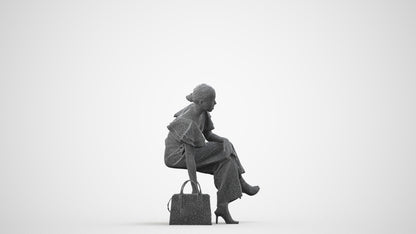 realistic 3D human woman casual sitting, archviz people FBX OBJ for Blender, wireframe side view