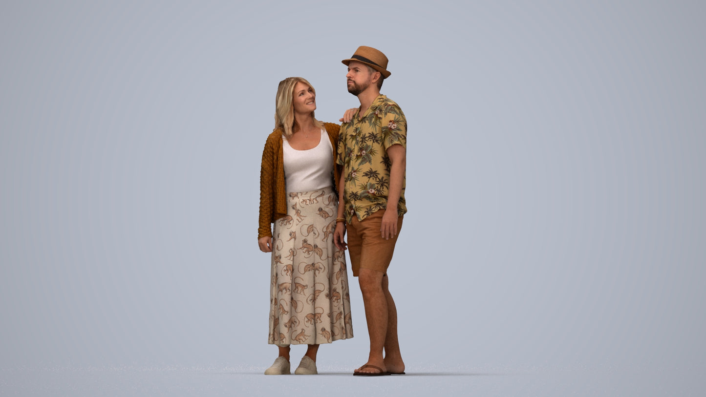 3D human model woman standing, photogrammetry scanned person for archviz, top-down view render