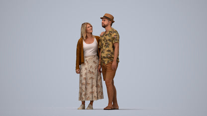 3D human model woman standing, photogrammetry scanned person for archviz, top-down view render