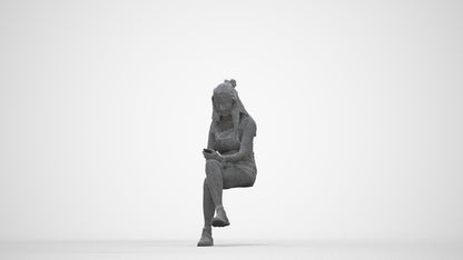 realistic 3D woman casual sitting, scanned archviz people for Blender and 3ds Max, wireframe back view