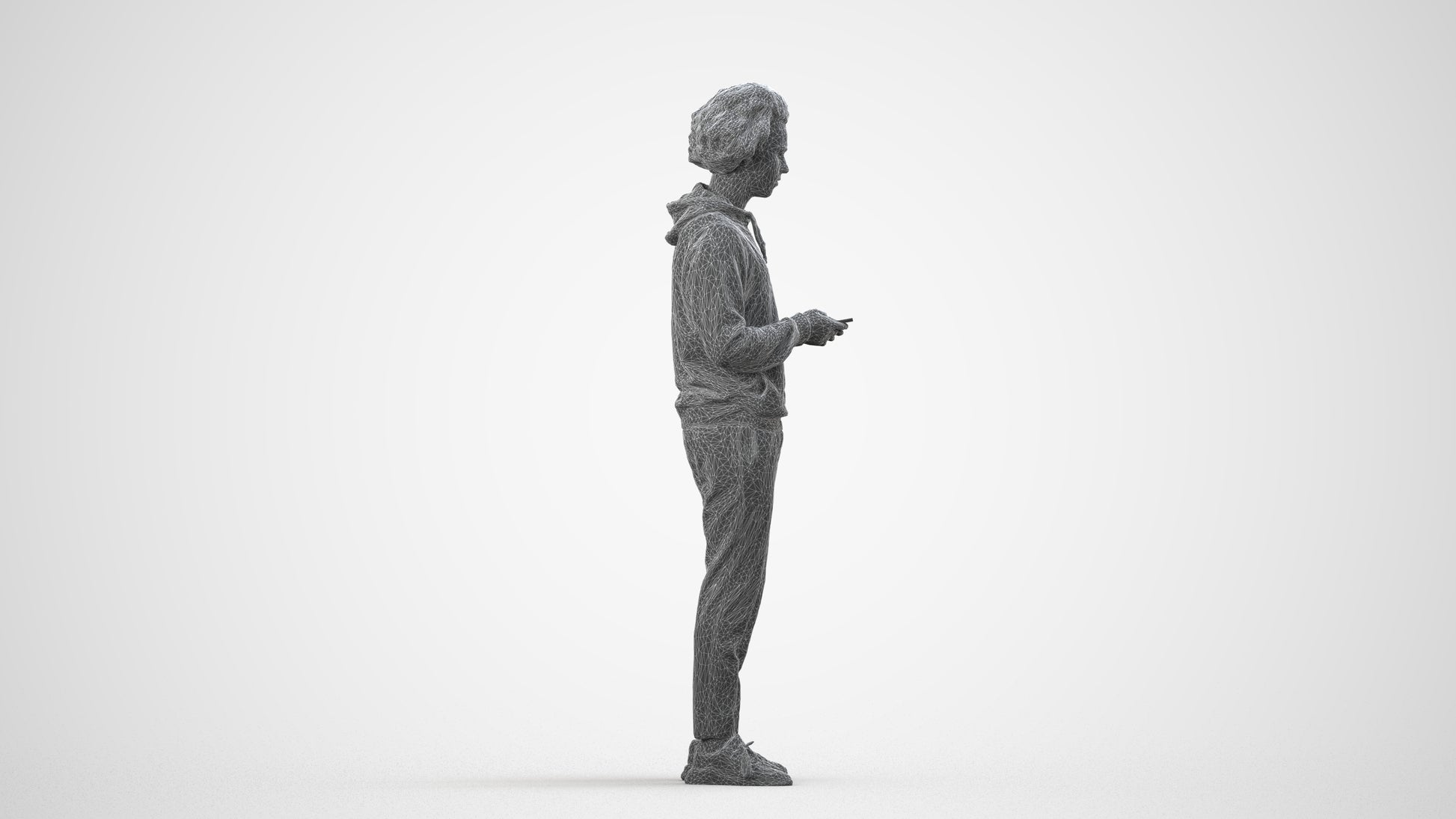 3D people model man casual standing, scanned human for 3ds Max rendering, wireframe side view