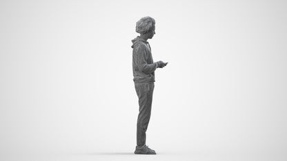 3D people model man casual standing, scanned human for 3ds Max rendering, wireframe side view