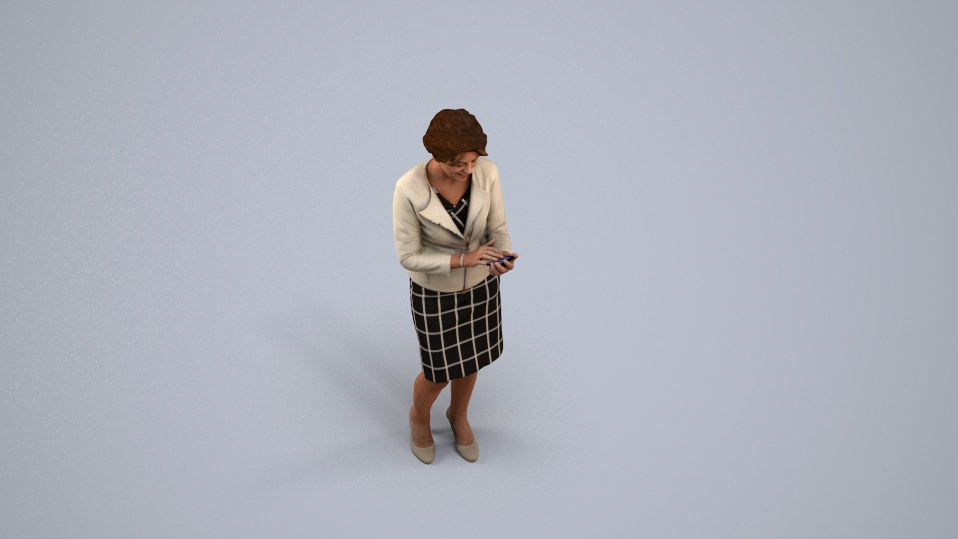3D scanned woman standing business, photorealistic archviz people for Enscape and SketchUp, back view render