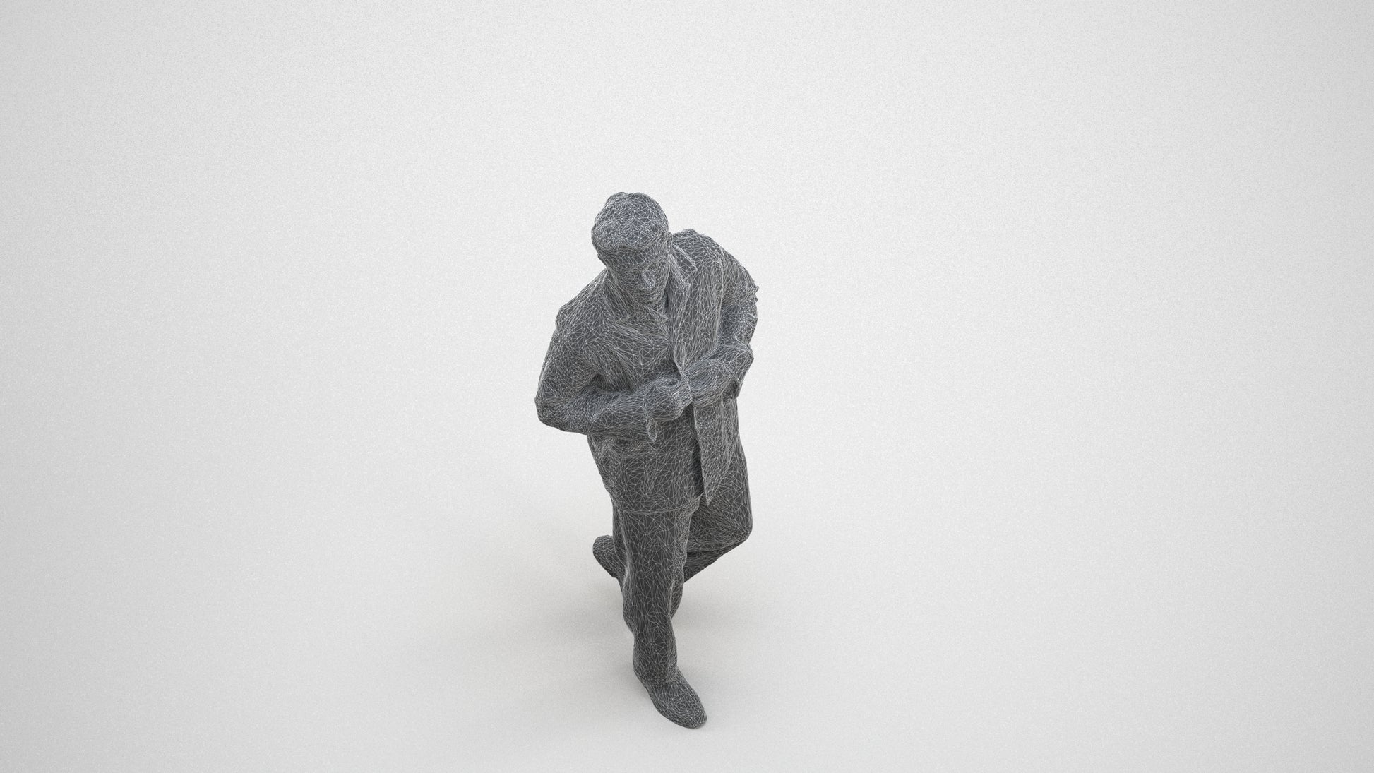 photogrammetry 3D man casual walking, realistic human model archviz FBX, wireframe three-quarter view