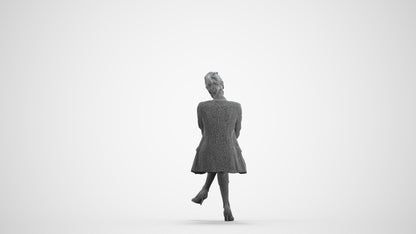3D human model woman business sitting, photogrammetry scanned person for archviz, wireframe front view