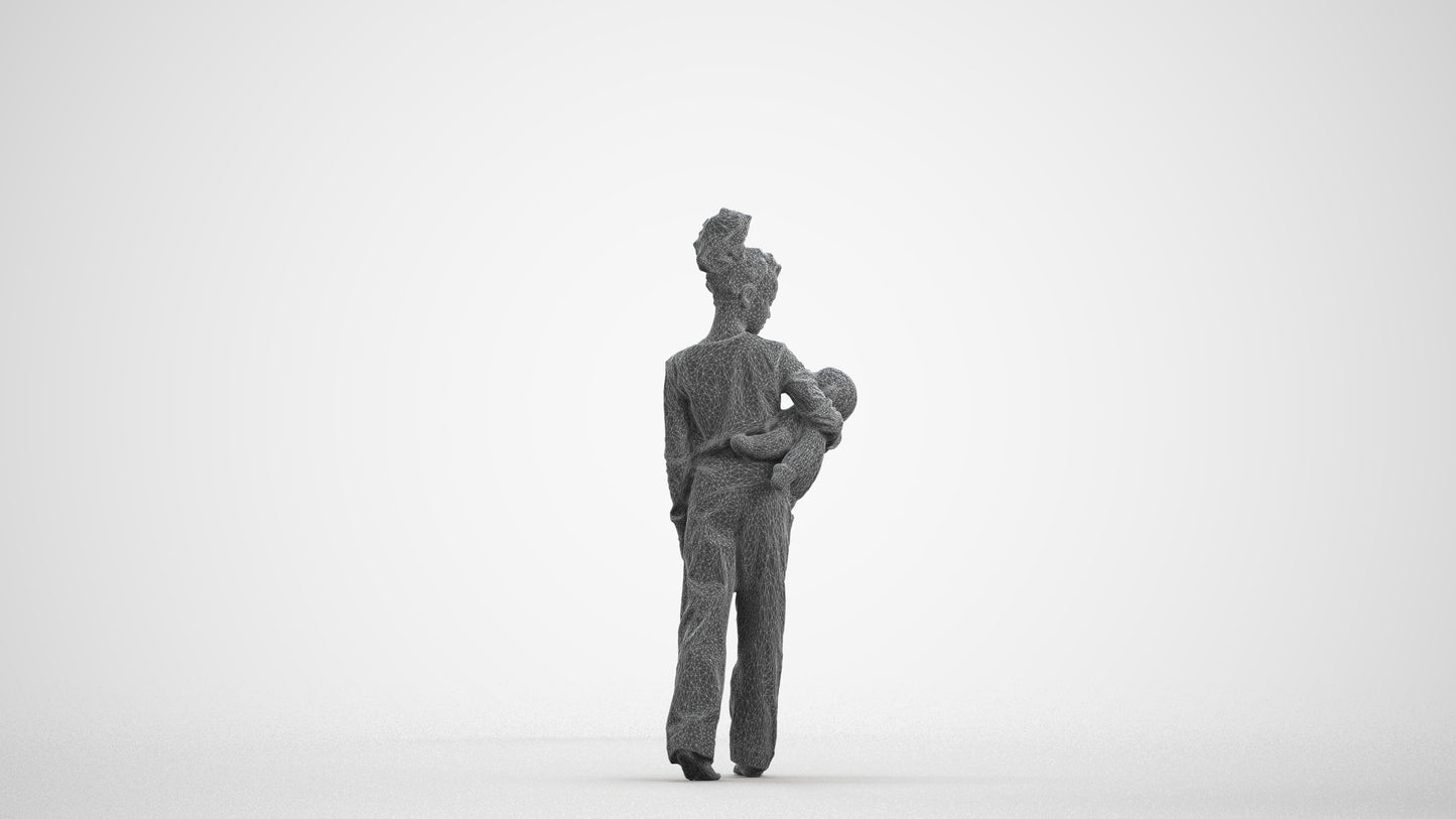 realistic 3D people girl kids, render-ready for V-Ray and Corona, FBX OBJ, wireframe front view