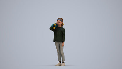 realistic 3D human girl casual kids, archviz people FBX OBJ for Blender, standing pose render