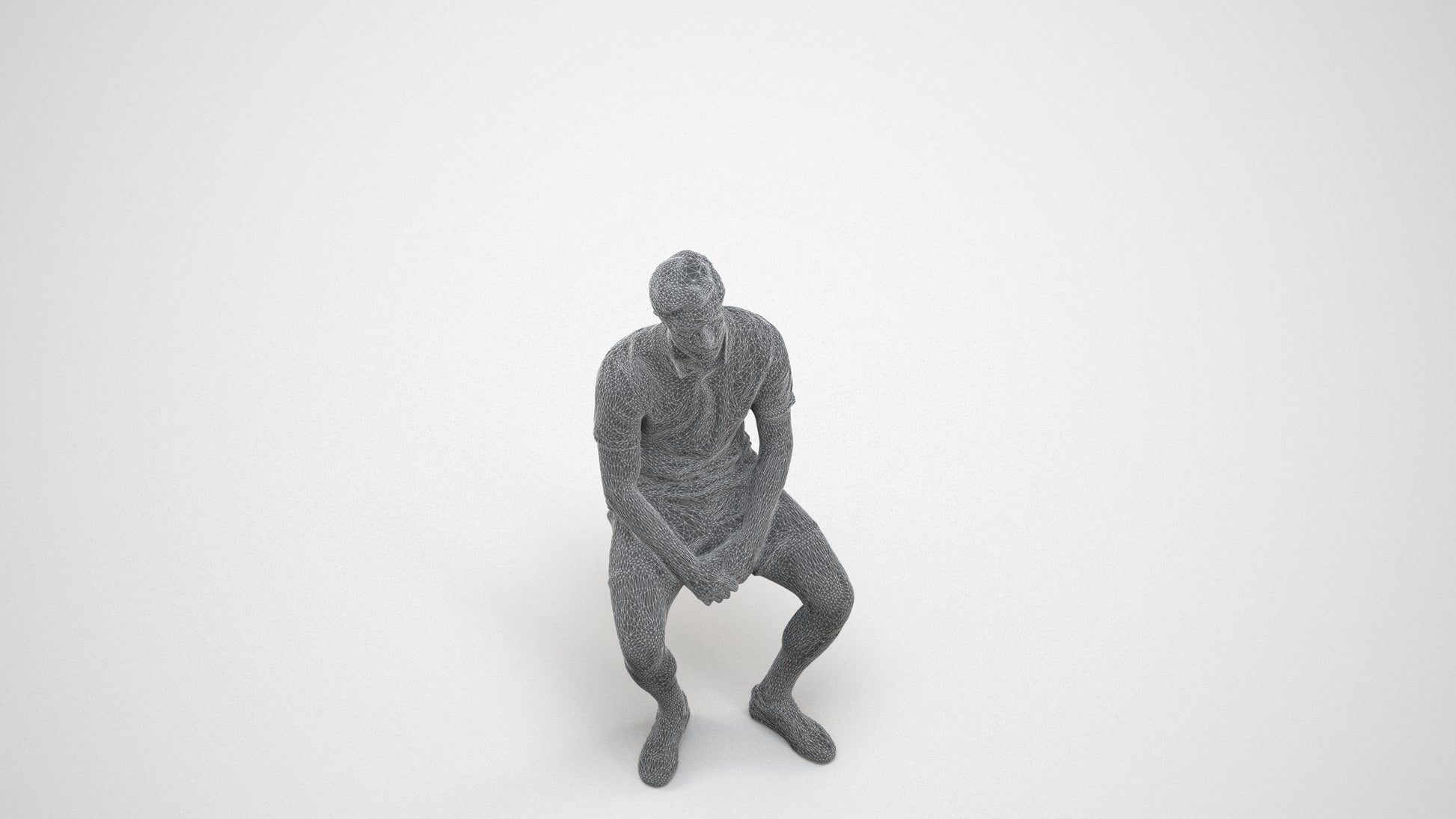 realistic 3D people man casual sitting, render-ready for V-Ray and Corona, FBX OBJ, wireframe three-quarter view