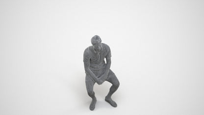 realistic 3D people man casual sitting, render-ready for V-Ray and Corona, FBX OBJ, wireframe three-quarter view