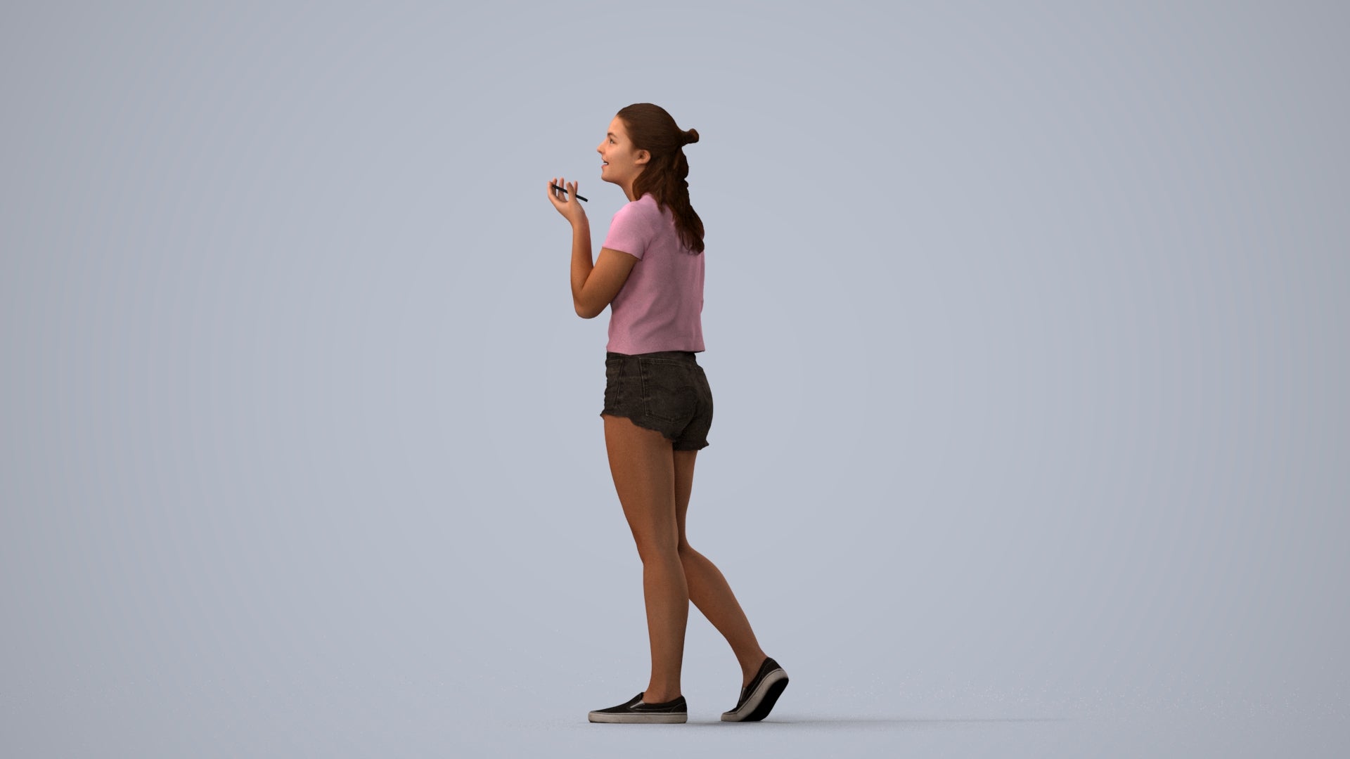 3D people model girl casual standing, scanned human for 3ds Max rendering, three-quarter view render