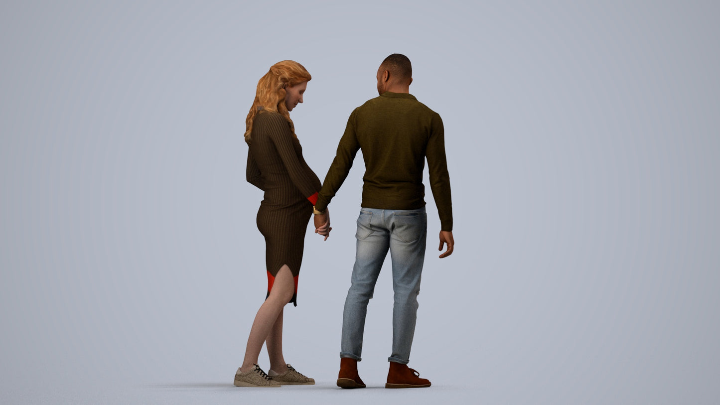 3D human model woman casual kids, photogrammetry scanned person for archviz, side view render
