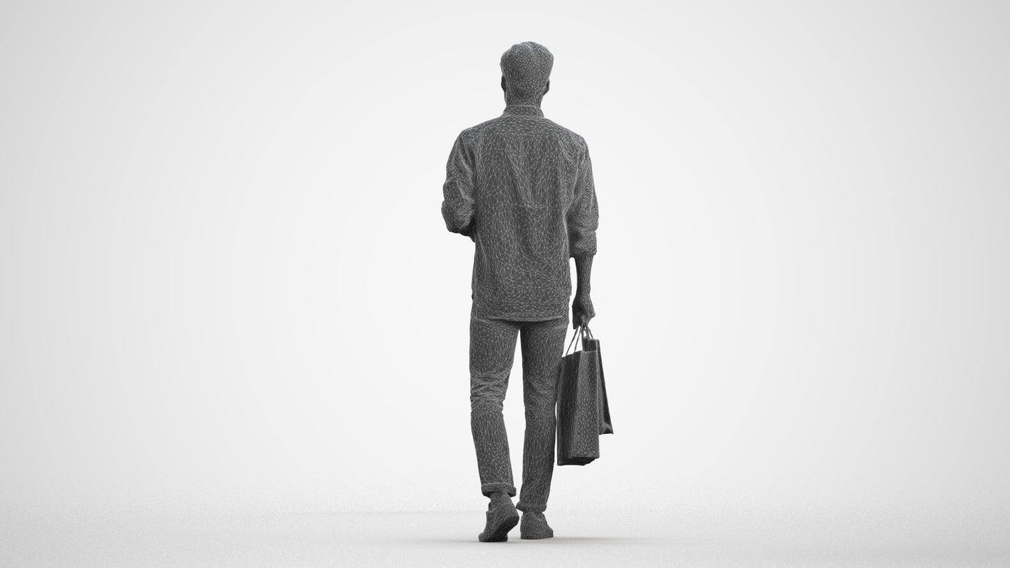 photogrammetry 3D man casual standing, realistic human model archviz FBX, wireframe front view
