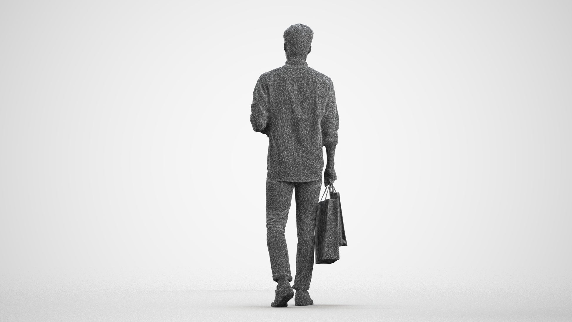 photogrammetry 3D man casual standing, realistic human model archviz FBX, wireframe front view