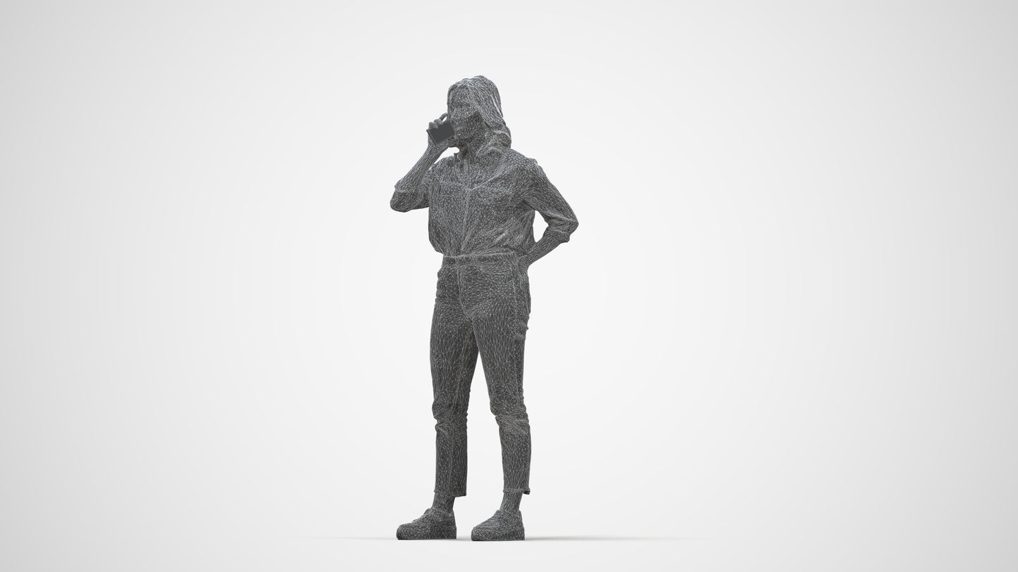photogrammetry 3D woman casual standing, realistic human model archviz FBX, wireframe back view