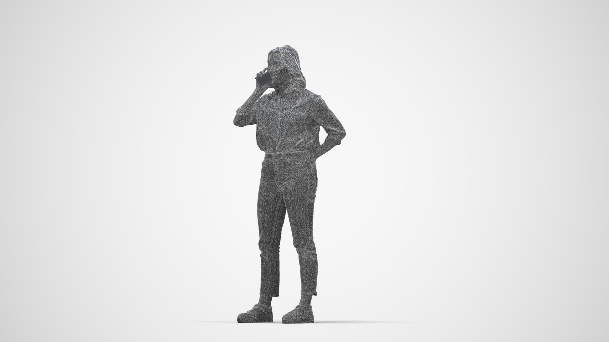 photogrammetry 3D woman casual standing, realistic human model archviz FBX, wireframe back view